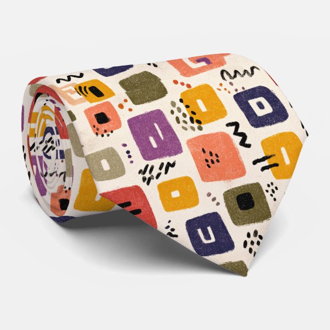 Playful Retro Doodle Abstract | Mid-Century Modern Tie (Rolled)