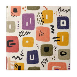 Playful Retro Doodle Abstract Mid-Century Modern Tile