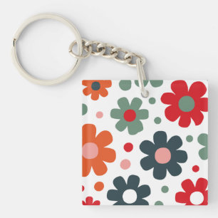Playful Retro Flower Pattern Key Ring
