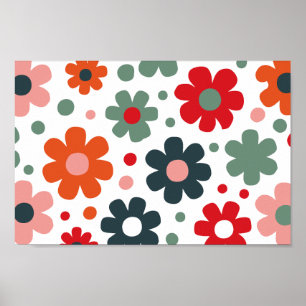 Playful Retro Flower Pattern Poster