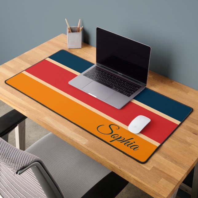 Playful Retro Rainbow Stripes for Custom Product Desk Mat (Office 2)