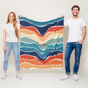 Playful Retro Rainbow Stripes for Custom Product Fleece Blanket