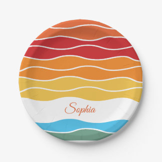Playful Retro Rainbow Stripes for Custom Product Paper Plate