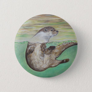 Playful River Otter Painting 6 Cm Round Badge