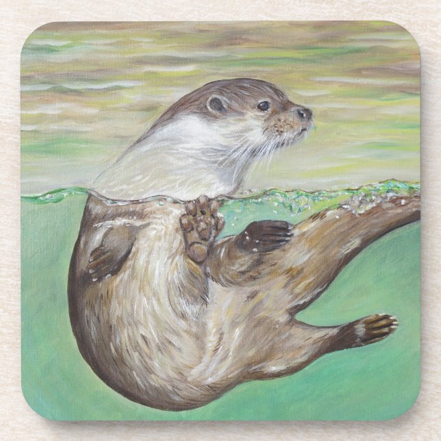 Playful River Otter Painting Coaster (Front)