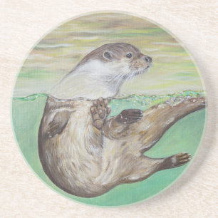 Playful River Otter Painting Coaster