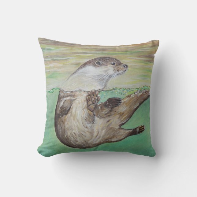 Playful River Otter Painting Cushion (Front)