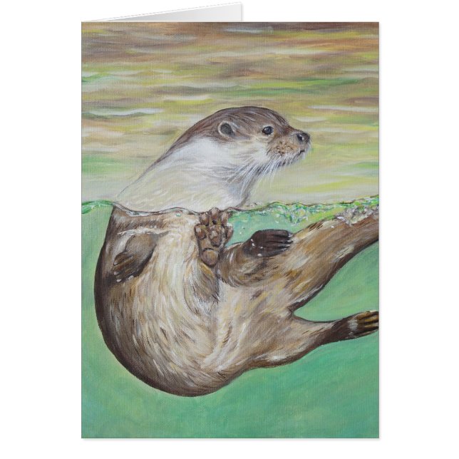 Playful River Otter Painting Greeting Card (Front)