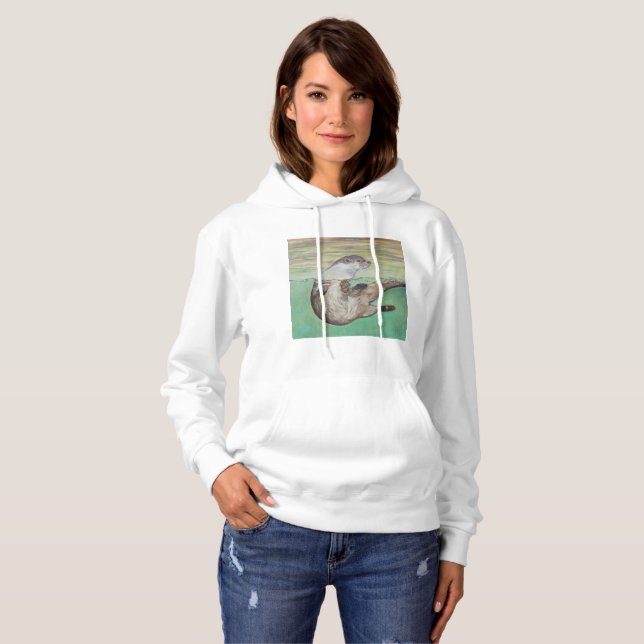 Playful River Otter Painting Hoodie (Front Full)