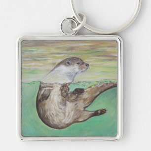 Playful River Otter Painting Keychain