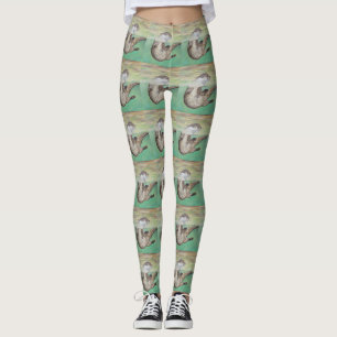 Playful River Otter Painting Leggings