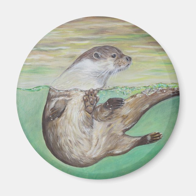 Playful River Otter Painting Magnet (Front)