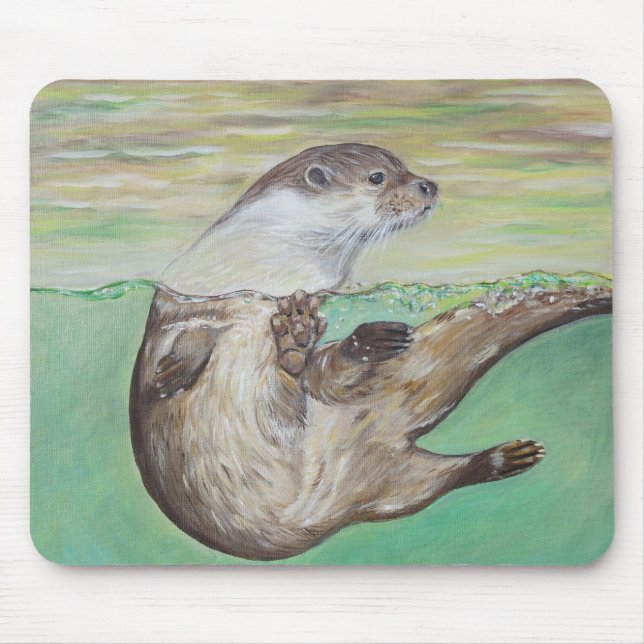 Playful River Otter Painting Mouse Mat (Front)