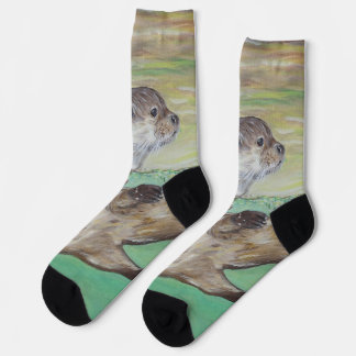 Playful River Otter Painting Socks