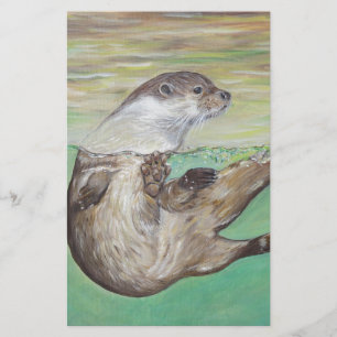 Playful River Otter Painting Stationery