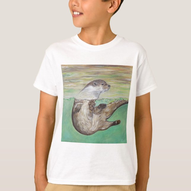 Playful River Otter Painting T-Shirt (Front)