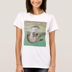 Playful River Otter Painting T-Shirt