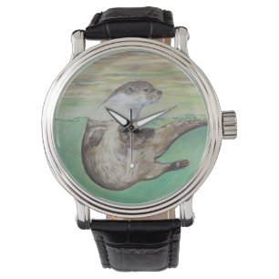 Playful River Otter Painting Watch