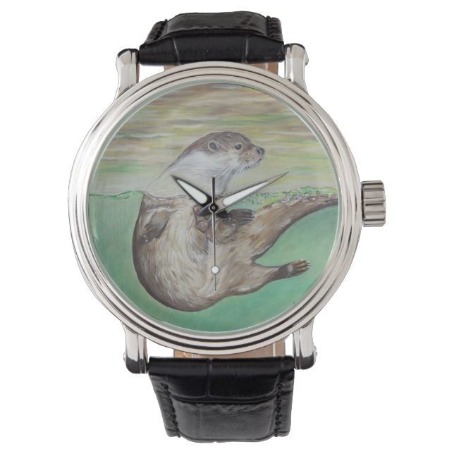 Playful River Otter Painting Watch (Front)