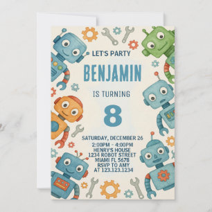 Playful Robot Birthday Invitation for Kids
