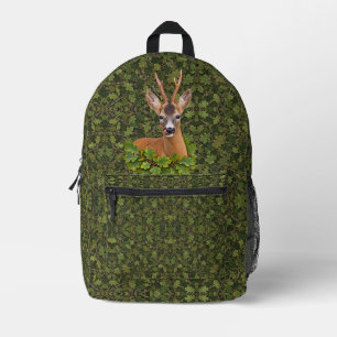 Playful Roe Buck in Green Woodland Printed Backpack