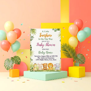 Playful Sage Green Watercolor Safari jungle animal Invitation