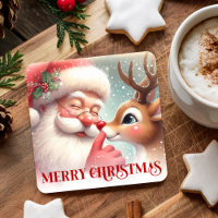 Playful Santa and Rudolph Festive Drink Coasters