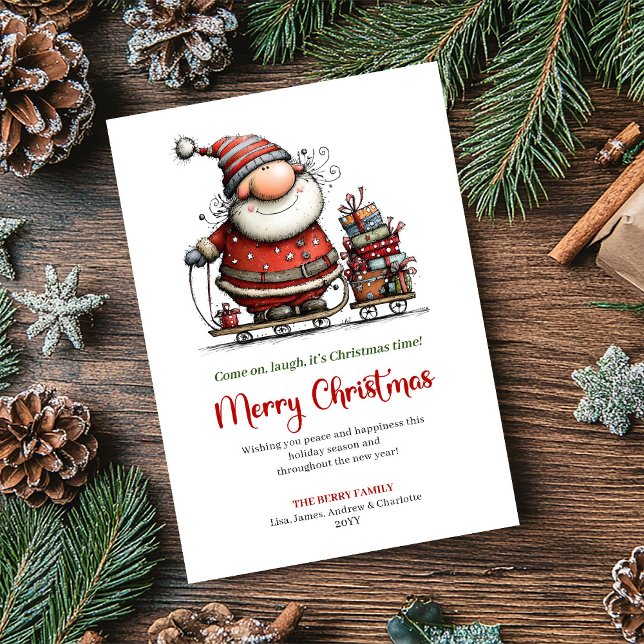 Playful Santa Funny Red Green Holiday Greeting (Playful Santa Funny Red Green Holiday Greeting)