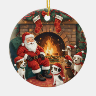 Playful Santa & Pets Christmas Ceramic Tree Decoration