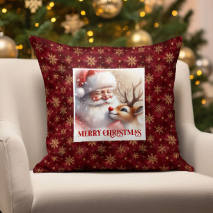 Playful Santa Rudolph Xmas Pillow Merry Holiday 