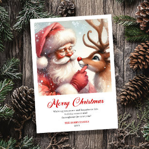 Playful Santa With Rudolph Laughing Christmas Card