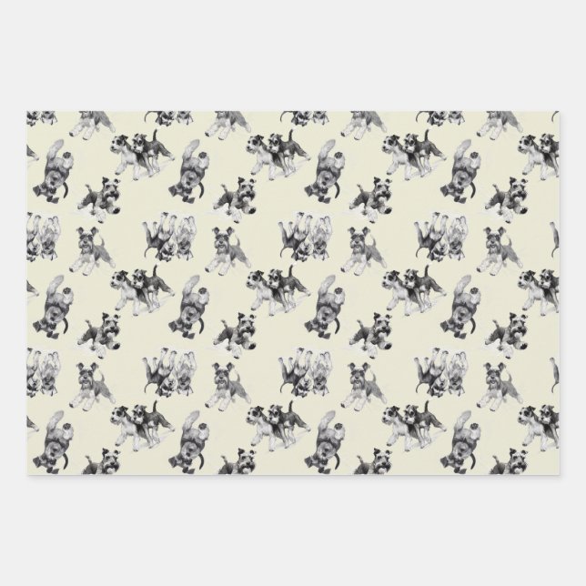 Playful Schnauzer Dog Pattern Wrapping Paper Sheet (Front)