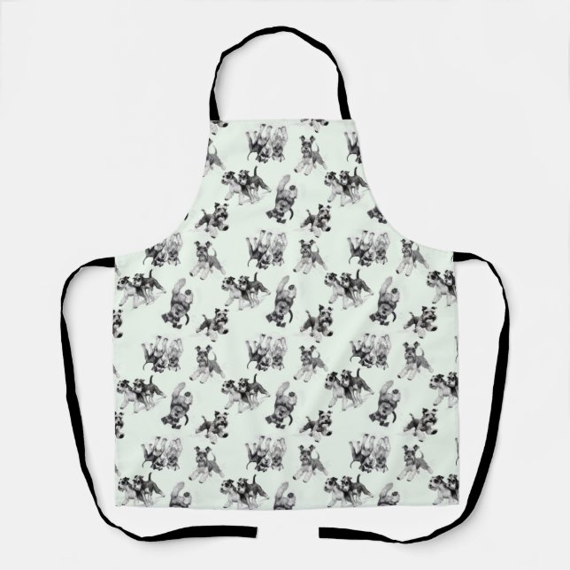 Playful Schnauzers Puppy Dog Pattern Apron (Front)
