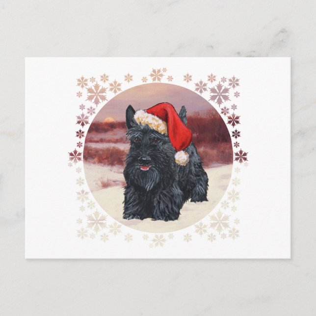 Playful Scottie Santa in Snow Holiday Postcard (Front)