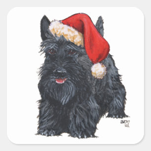 Playful Scottish Terrier Santa Square Sticker