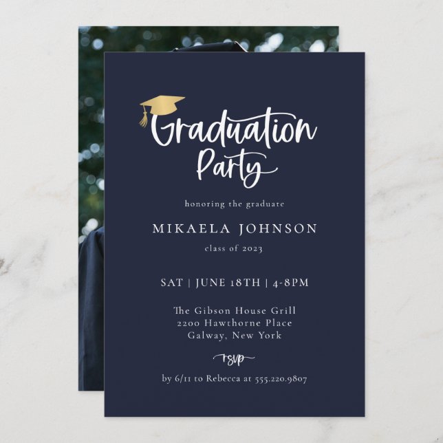 Playful Script Graduation Party Photo Invitation (Front/Back)