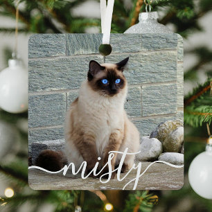Playful Script Pet Photo Christmas Metal Tree Decoration