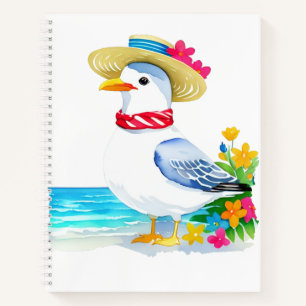 Playful Seagull in Sun Hat Coastal Notebook