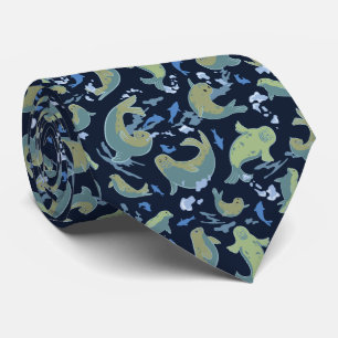 Playful Seals Deep Blue Neck Tie
