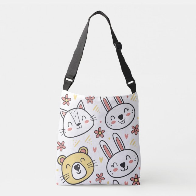 Playful Seamless Pattern with Cute Cartoon Animals Crossbody Bag (Front)
