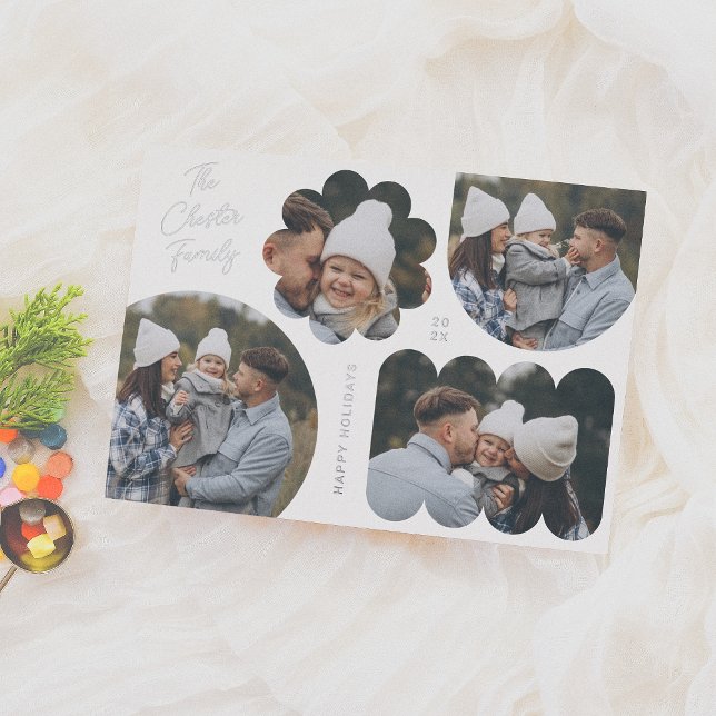 Playful Shapes Modern Christmas Photo Collage Foil Holiday Card (Creator Uploaded)