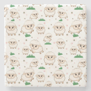 Playful Sheep Pattern Stone Coaster