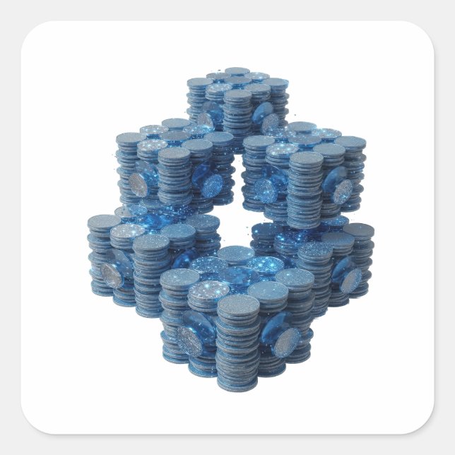 Playful Silver BLUE COINS Decal Art Square Sticker (Front)