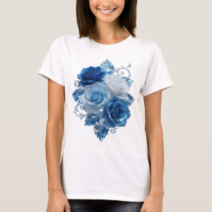 Playful Silver BLUE ROSES AND DIAMONDS Print T-Shirt