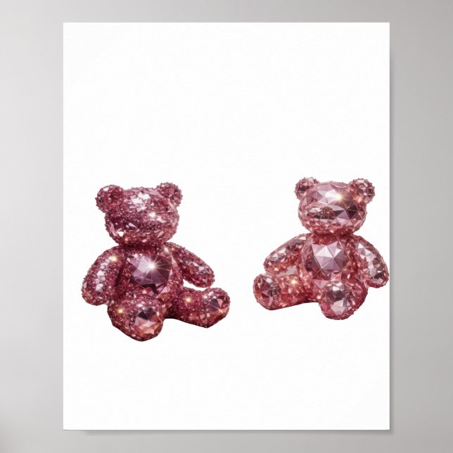 Playful Silver DIAMOND TEDDY BEARS Quote Design Poster (Front)