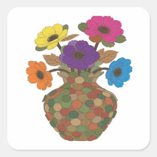 Playful Silver FLOWERS IN Square Sticker