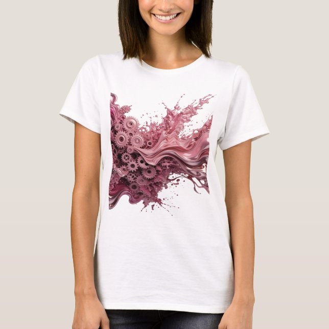 Playful Silver GEARS IN A LIQUID WAVE Graphic Tee (Front)