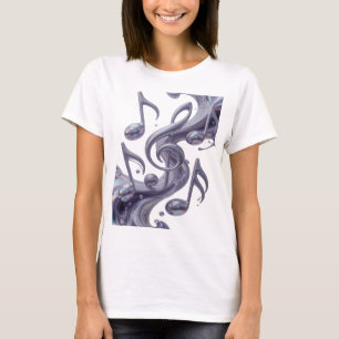 Playful Silver MUSIC IN MOTION Artistic Motif T-Shirt