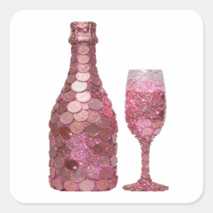 Playful Silver PINK COIN BOTTLE AND GLASS Sticker