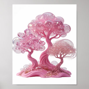 Playful Silver PINK CRYSTAL TREE Print
